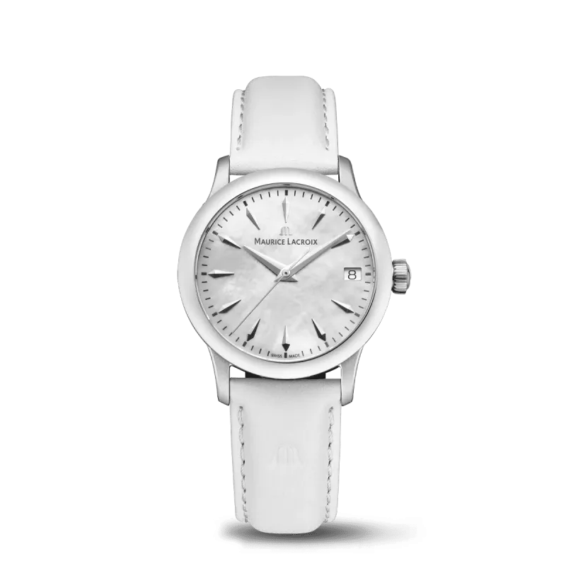Maurice Lacroix 1975 Quartz 33mm, Quarzwerk, Lederband Weiß Damenuhr 751006-SS001-160-7